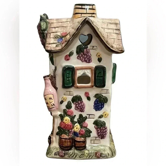 Elements Ceramic Wine Shop Village House Tealite Holder Hand Painted Cottegecore - Picture 1 of 12